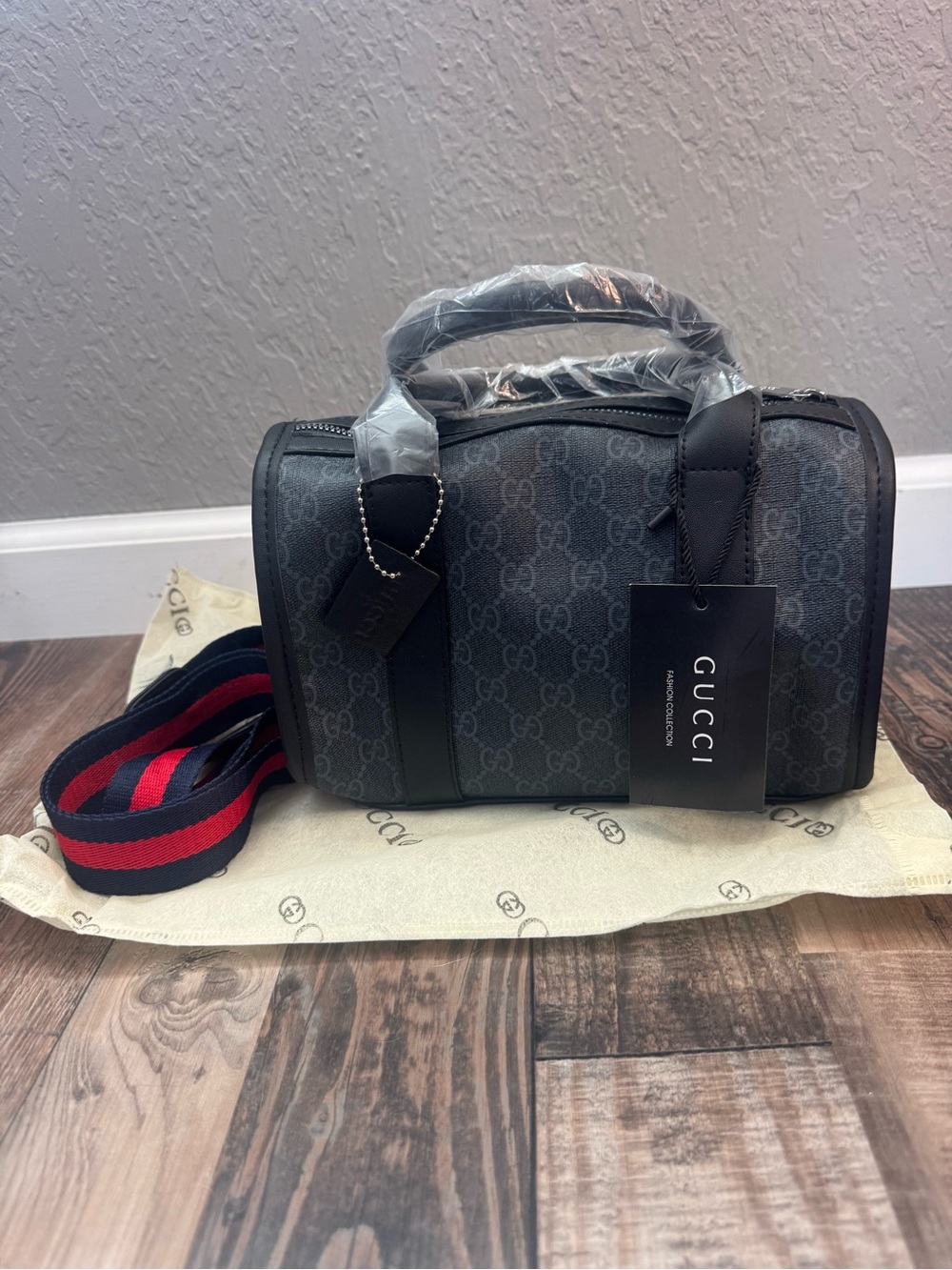 Black GG Supreme Canvas Barrel Bag with Web Strap- Inspired Bag